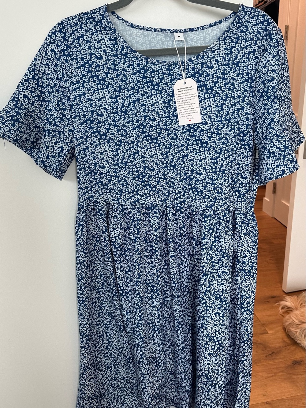 Women's Navy Blue Floral Short Sleeve Babydoll Dress